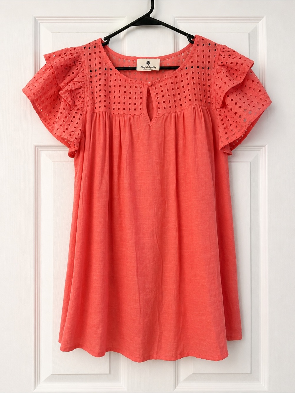 Women’s Coral Eyelet Blouse - Betsey’s Boutique - L